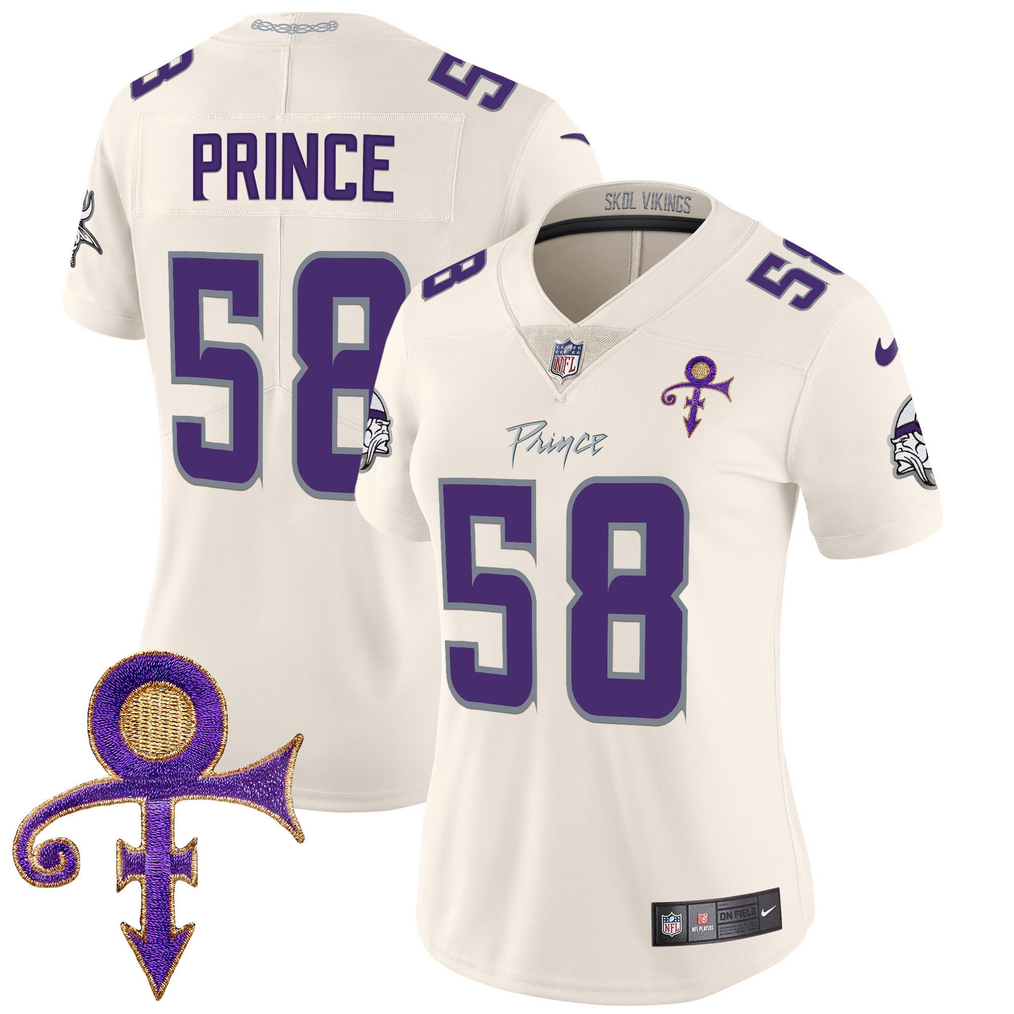 Women's Minnesota Vikings 2024 Prince Vapor Limited Jersey - All Stitched - Cream, Prince 1958