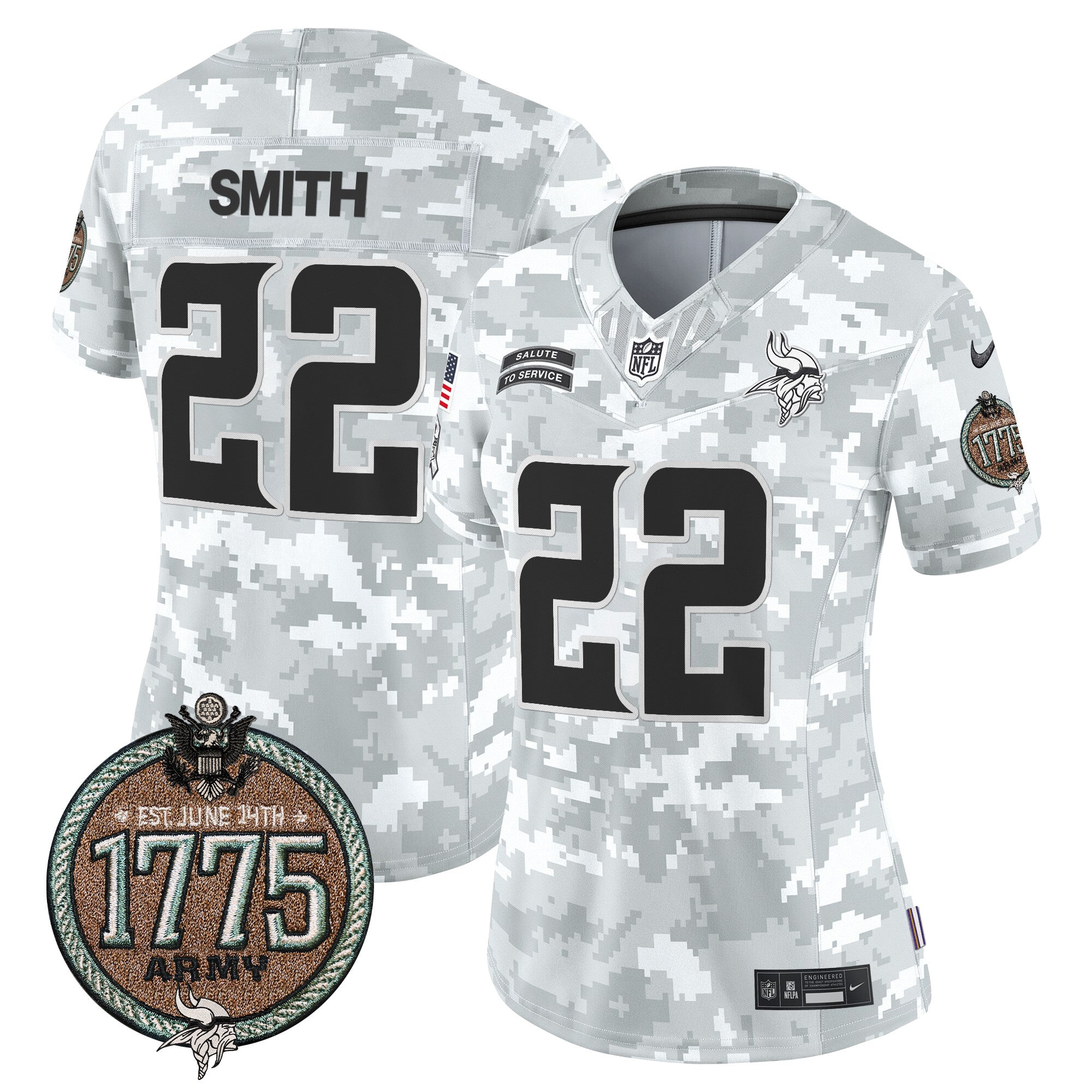 Women's Minnesota Vikings 2024 Salute to Service Establishment Year Patch Vapor Limited Jersey - All Stitched - Army, Harrison Smith