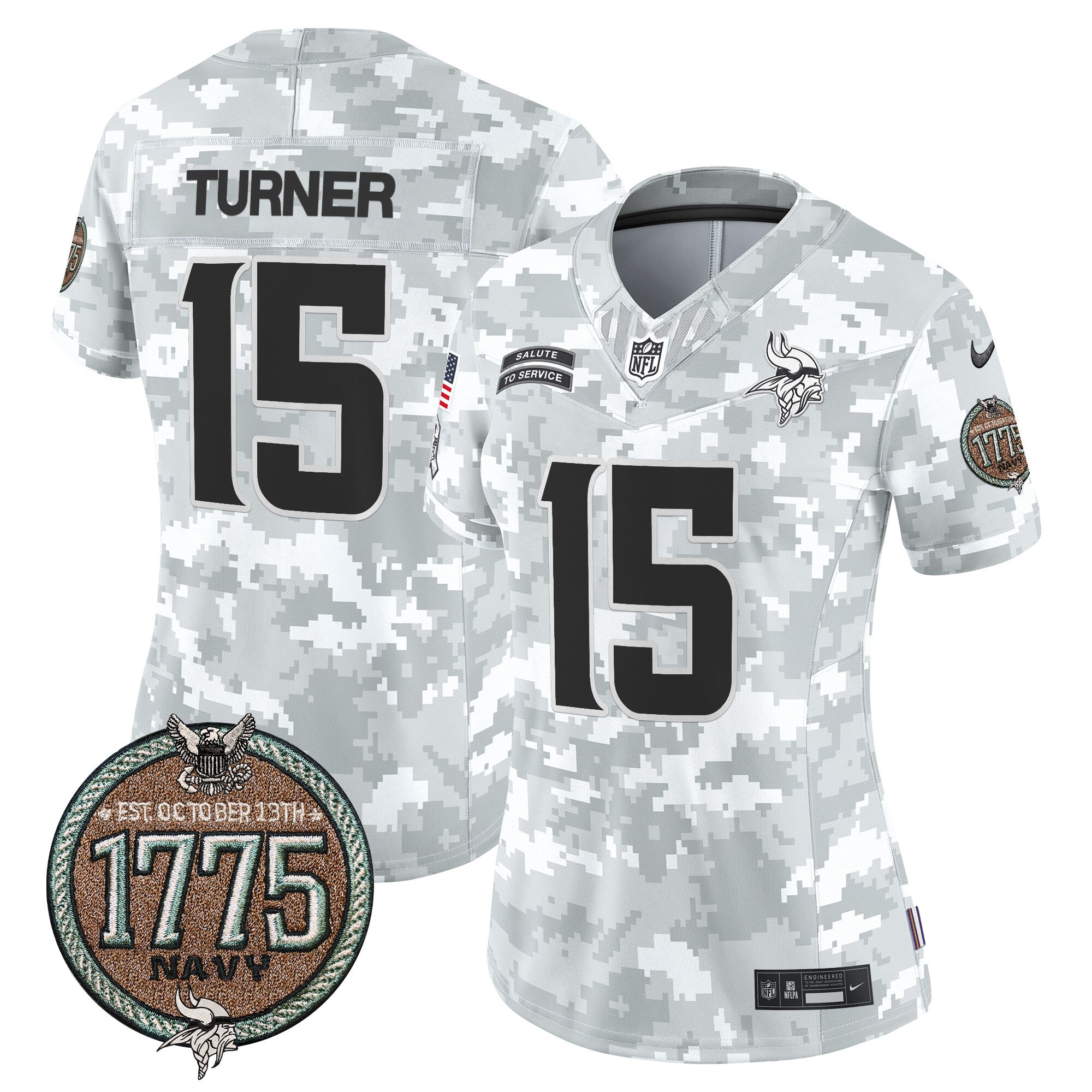 Women's Minnesota Vikings 2024 Salute to Service Establishment Year Patch Vapor Limited Jersey - All Stitched - Navy, Dallas Turner