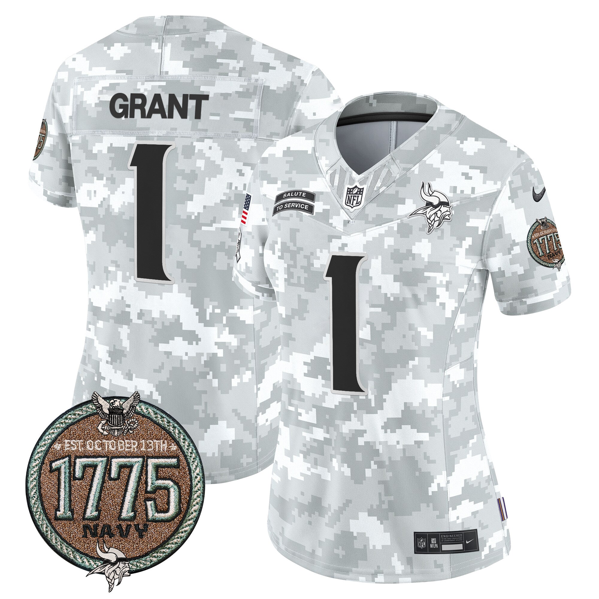 Women's Minnesota Vikings 2024 Salute to Service Establishment Year Patch Vapor Limited Jersey - All Stitched - Navy, Bud Grant