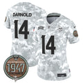Women's Minnesota Vikings 2024 Salute to Service Establishment Year Patch Vapor Limited Jersey - All Stitched - Air Force, Sam Darnold