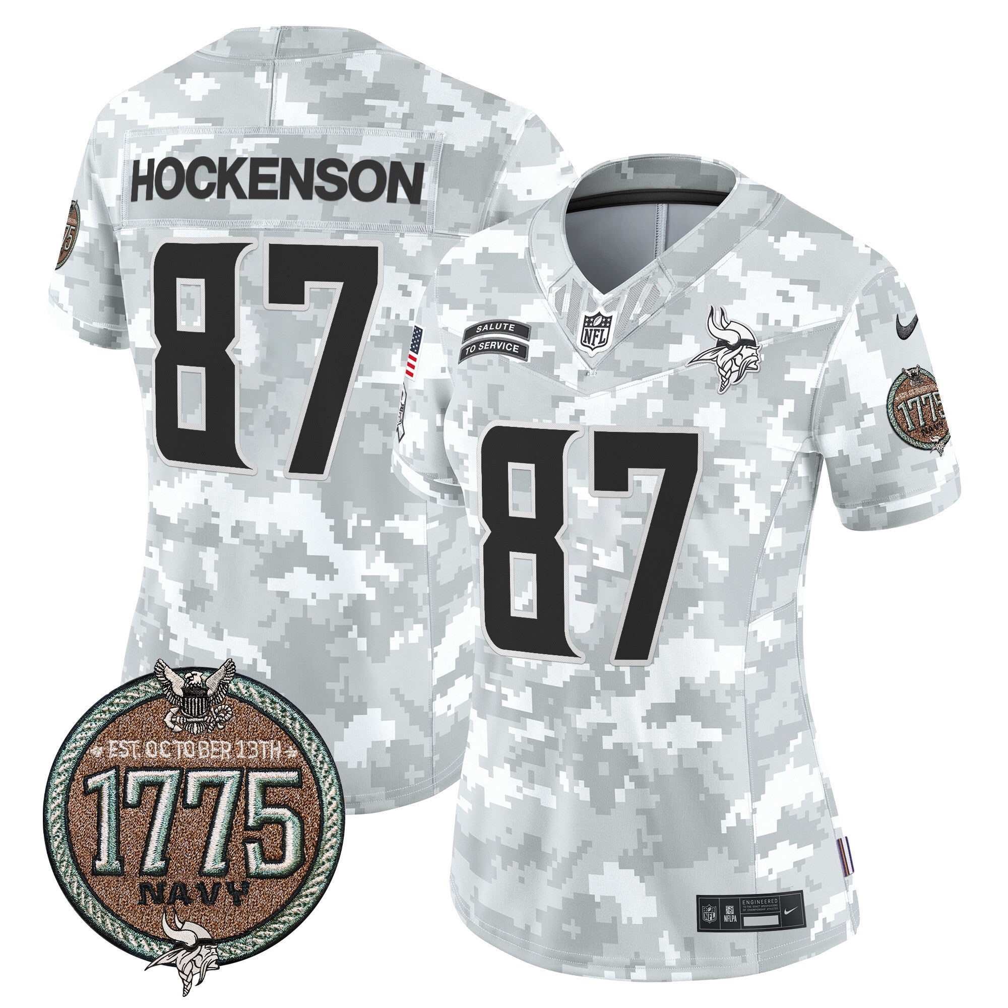 Women's Minnesota Vikings 2024 Salute to Service Establishment Year Patch Vapor Limited Jersey - All Stitched - Navy, T.J. Hockenson