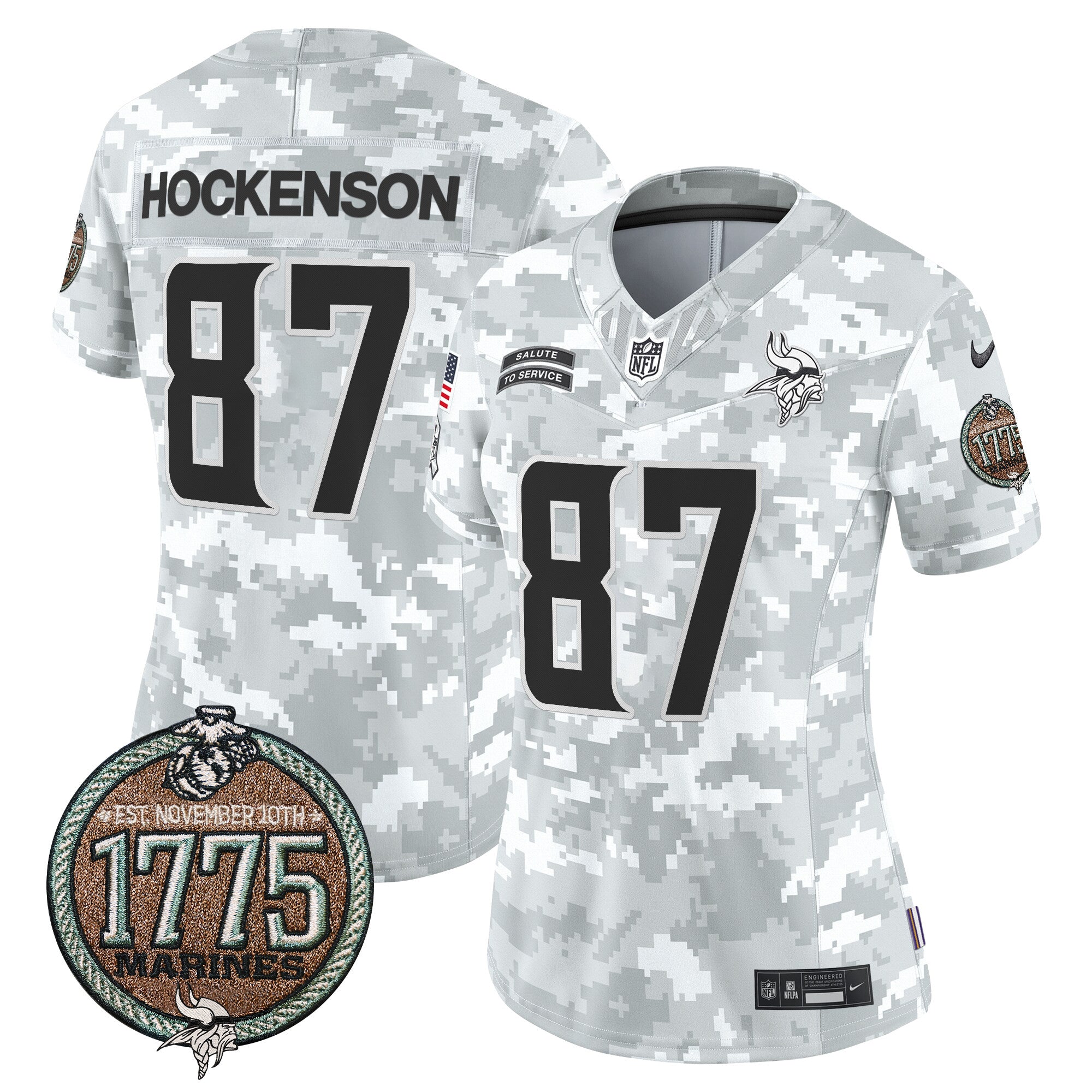 Women's Minnesota Vikings 2024 Salute to Service Establishment Year Patch Vapor Limited Jersey - All Stitched - Marines, T.J. Hockenson