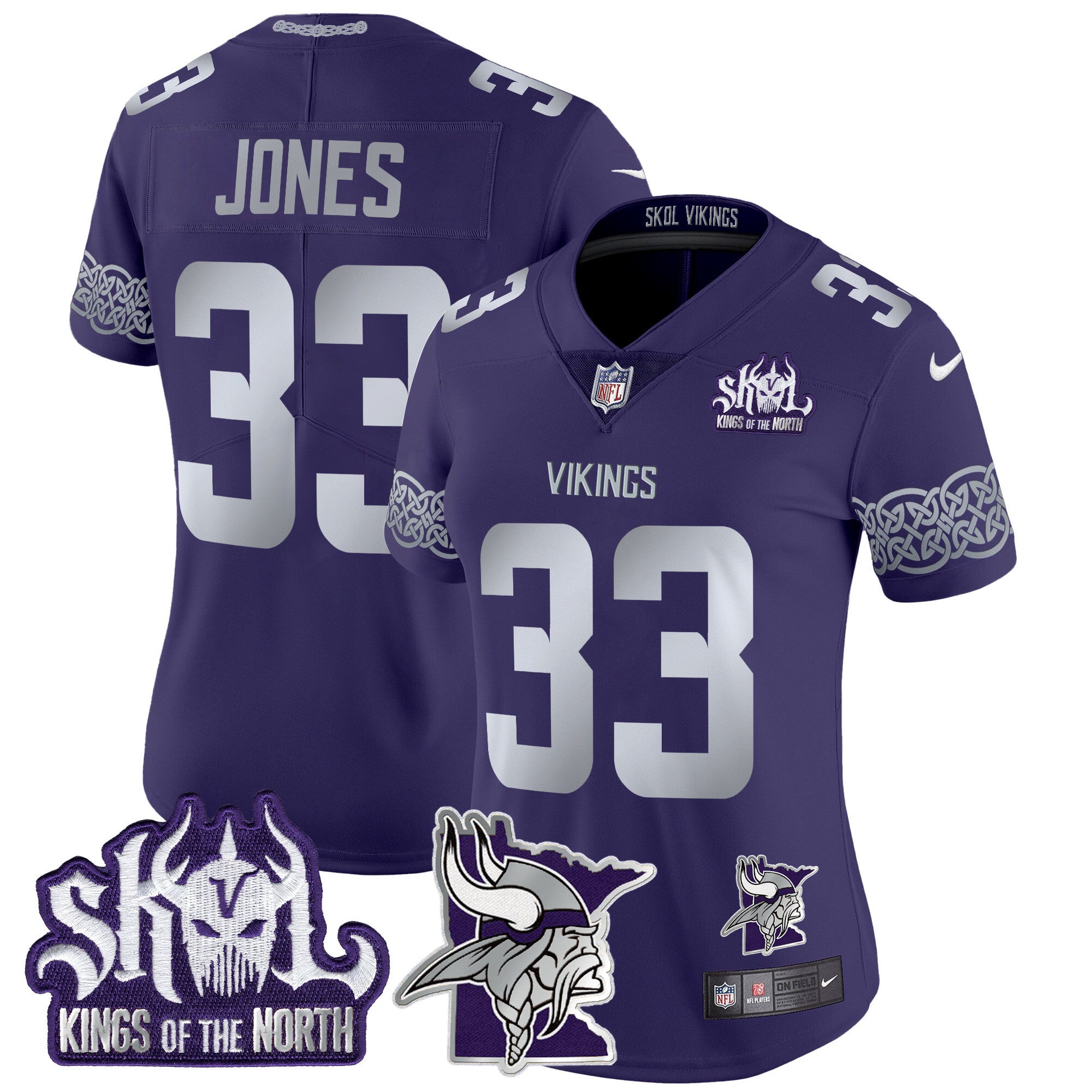 Women's Minnesota Vikings 2024 Winter Warrior Skol Patch Vapor Limited Jersey V2 - All Stitched - Purple, Aaron Jones