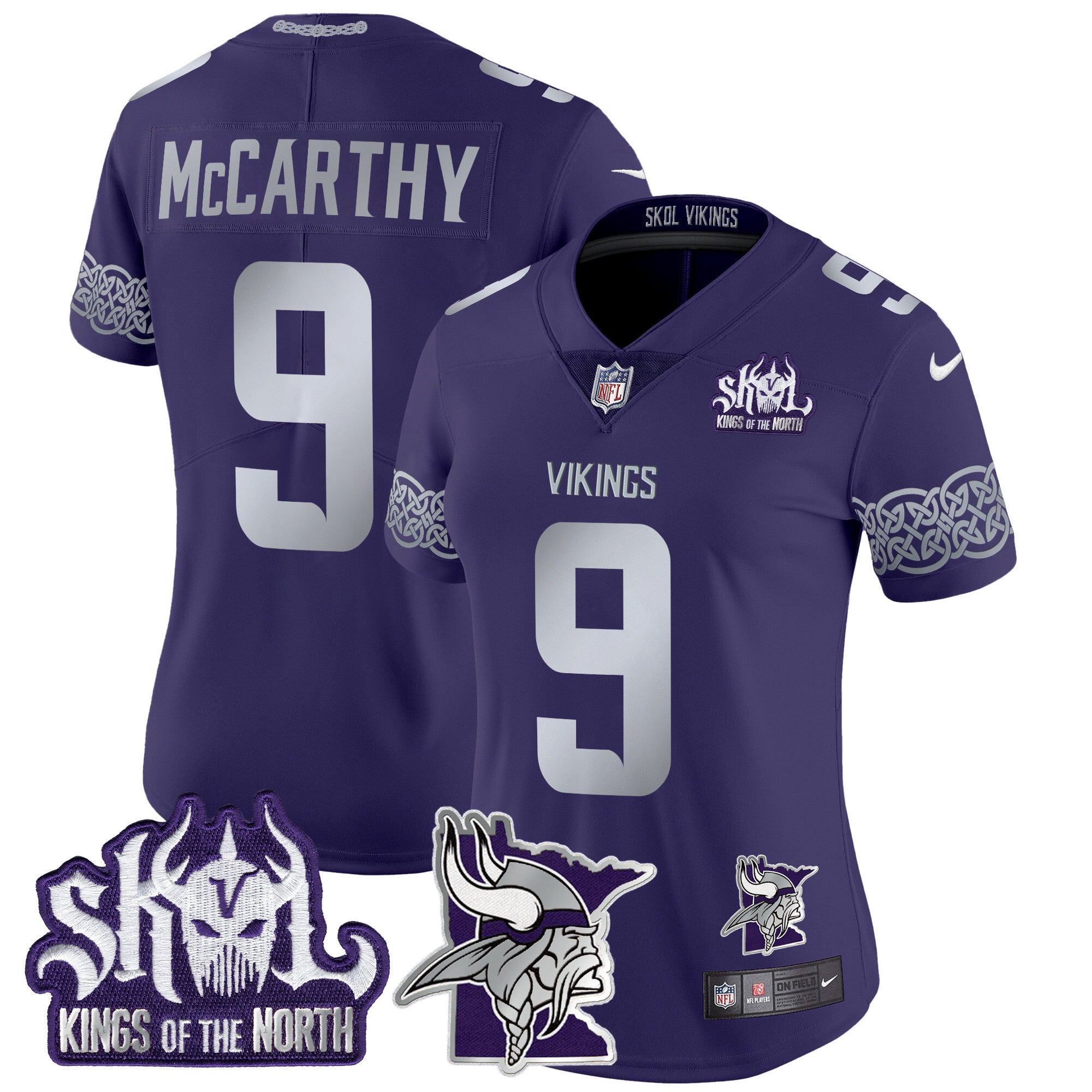 Women's Minnesota Vikings 2024 Winter Warrior Skol Patch Vapor Limited Jersey V2 - All Stitched - Purple, J.J. McCarthy