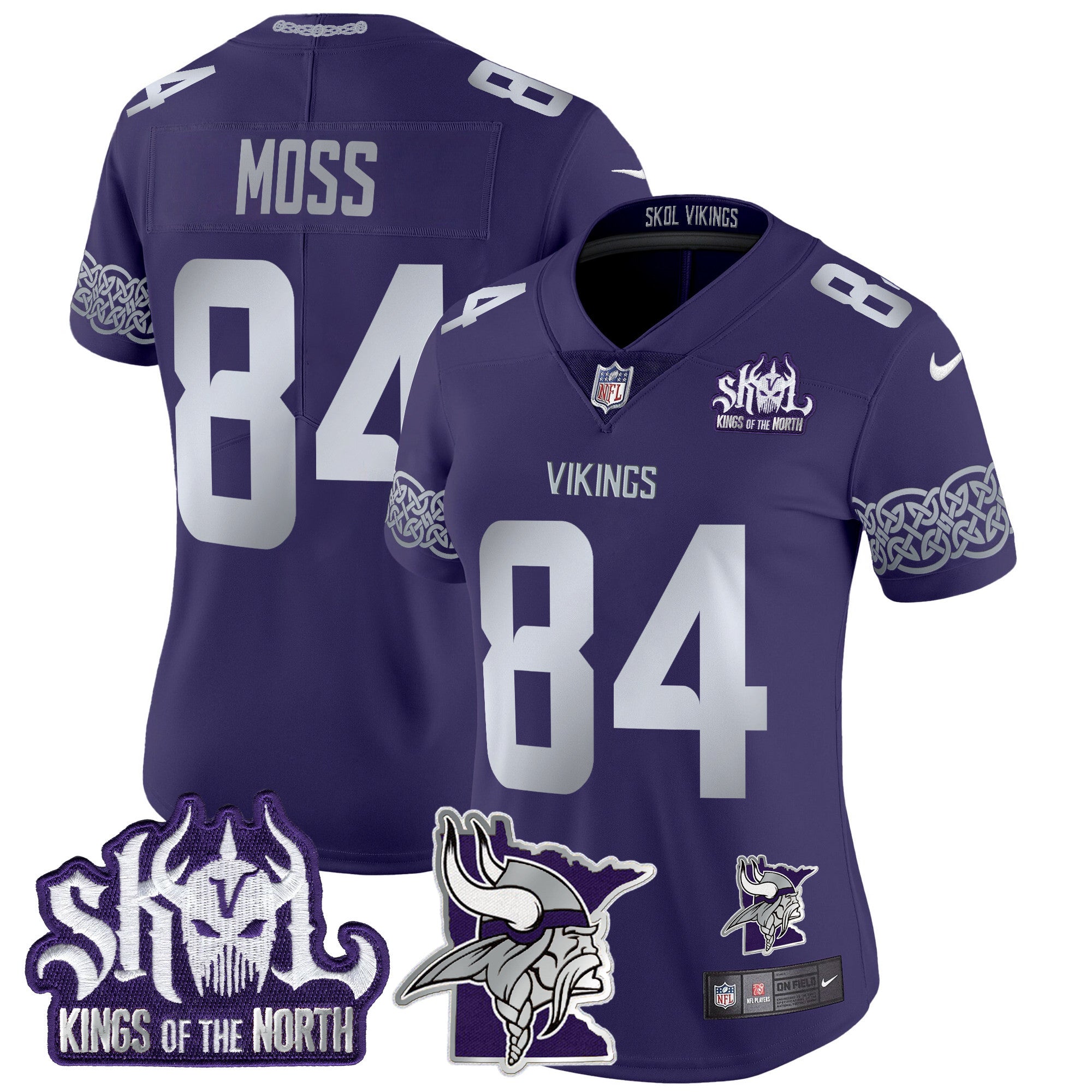 Women's Minnesota Vikings 2024 Winter Warrior Skol Patch Vapor Limited Jersey V2 - All Stitched - Purple, Randy Moss