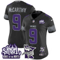 Women's Minnesota Vikings 2024 Winter Warrior Skol Patch Vapor Limited Jersey V2 - All Stitched - Black, J.J. McCarthy