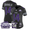 Women's Minnesota Vikings 2024 Winter Warrior Skol Patch Vapor Limited Jersey V2 - All Stitched - Black, Sam Darnold
