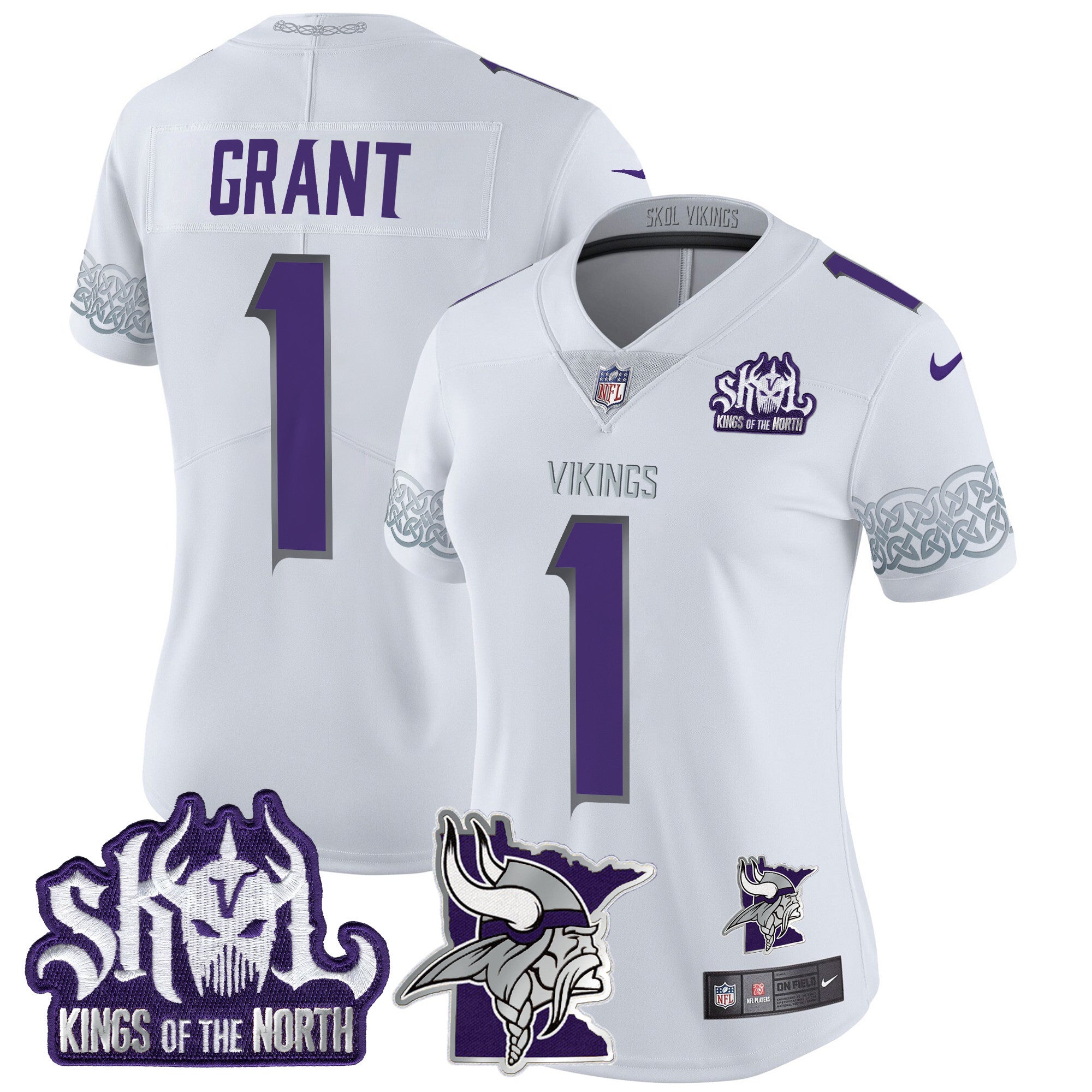 Women's Minnesota Vikings 2024 Winter Warrior Skol Patch Vapor Limited Jersey V2 - All Stitched - White, Bud Grant