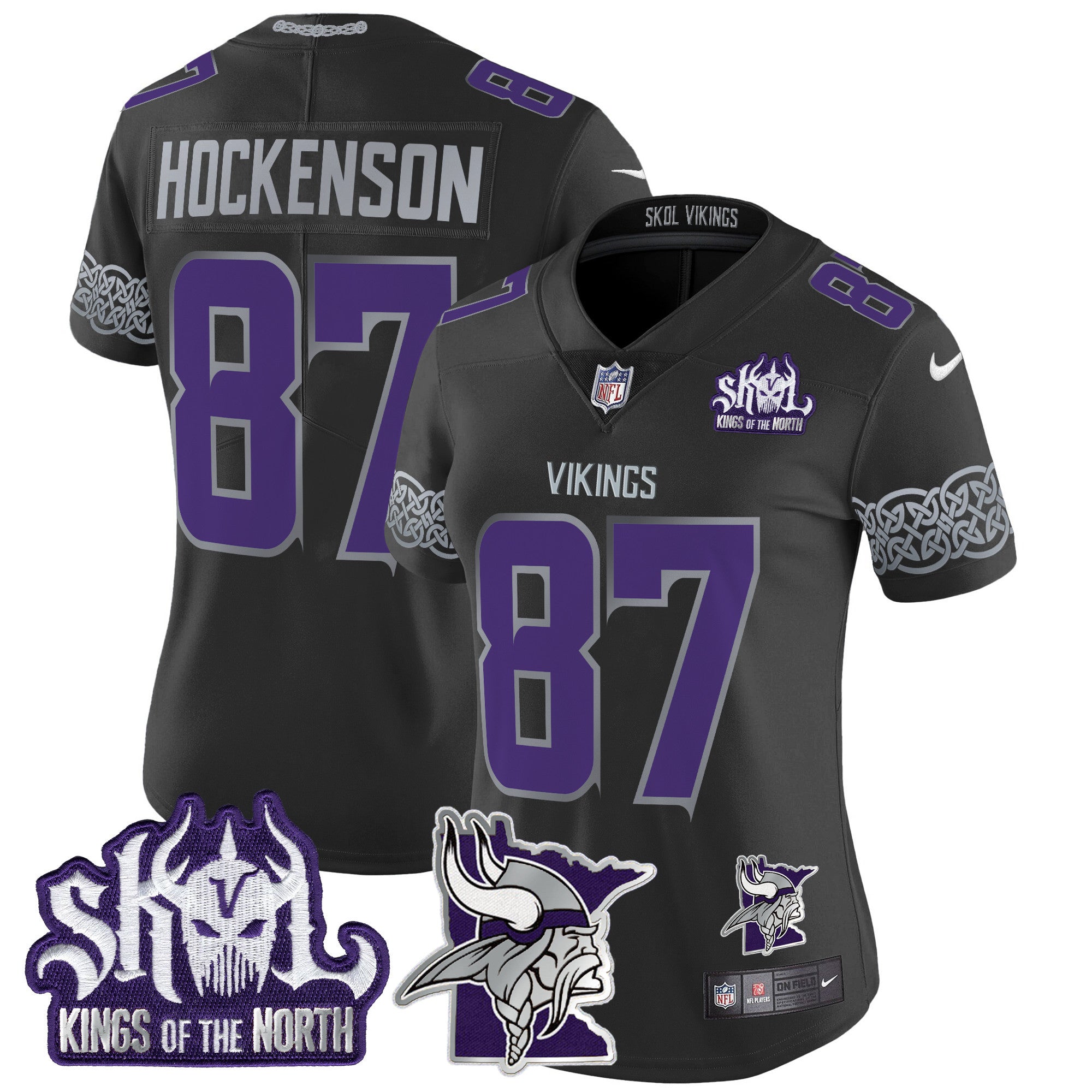 Women's Minnesota Vikings 2024 Winter Warrior Skol Patch Vapor Limited Jersey V2 - All Stitched - Black, T.J. Hockenson