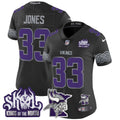 Women's Minnesota Vikings 2024 Winter Warrior Skol Patch Vapor Limited Jersey V2 - All Stitched - Black, Aaron Jones