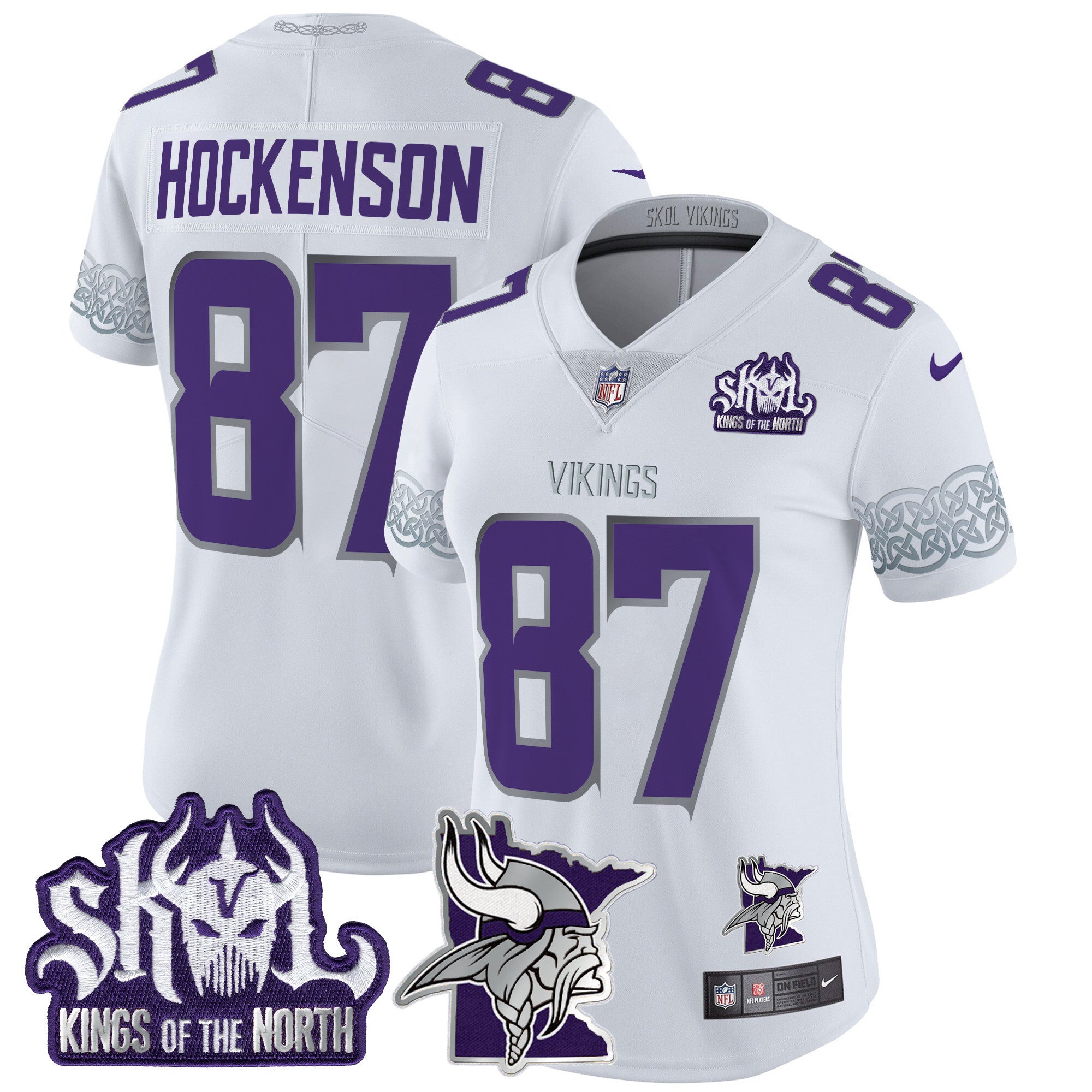 Women's Minnesota Vikings 2024 Winter Warrior Skol Patch Vapor Limited Jersey V2 - All Stitched - White, T.J. Hockenson