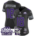 Women's Minnesota Vikings 2024 Winter Warrior Skol Patch Vapor Limited Jersey V2 - All Stitched - Black, Justin Jefferson