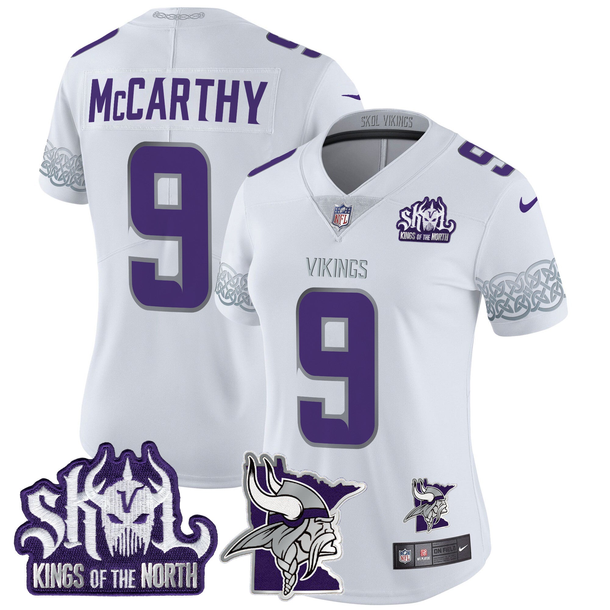 Women's Minnesota Vikings 2024 Winter Warrior Skol Patch Vapor Limited Jersey V2 - All Stitched - White, J.J. McCarthy