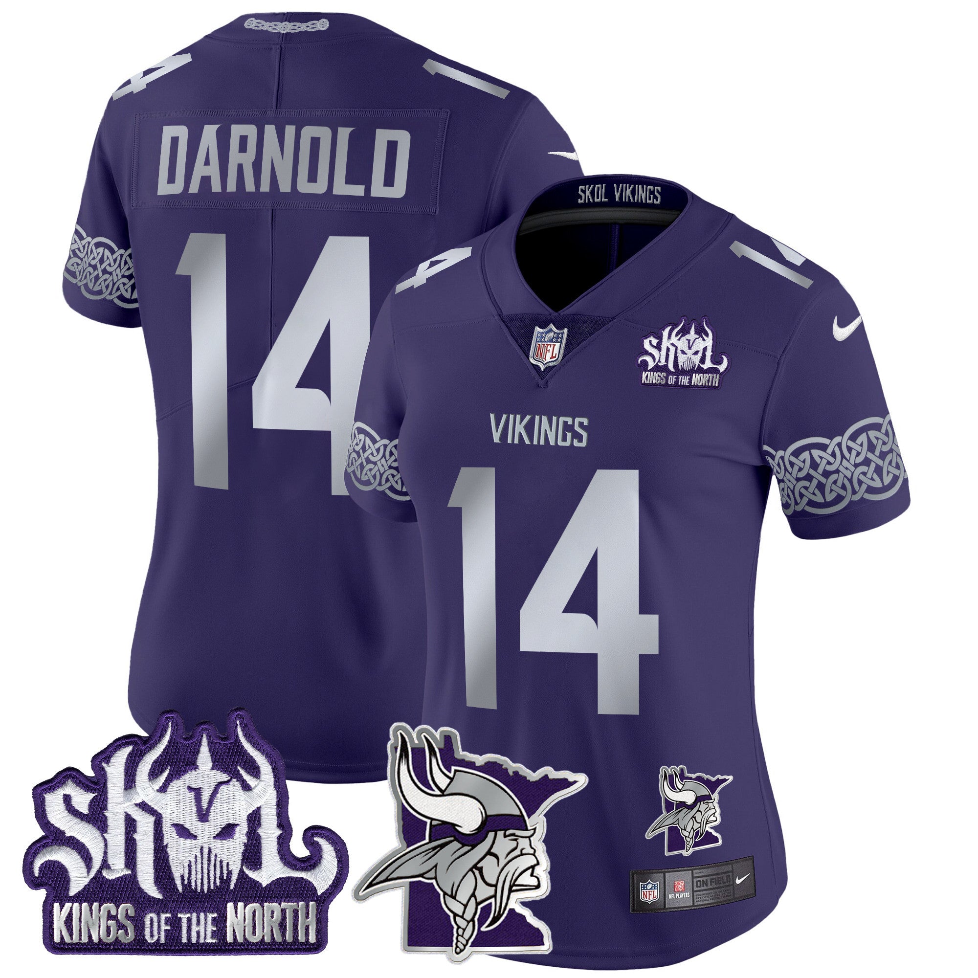 Women's Minnesota Vikings 2024 Winter Warrior Skol Patch Vapor Limited Jersey V2 - All Stitched - Purple, Sam Darnold