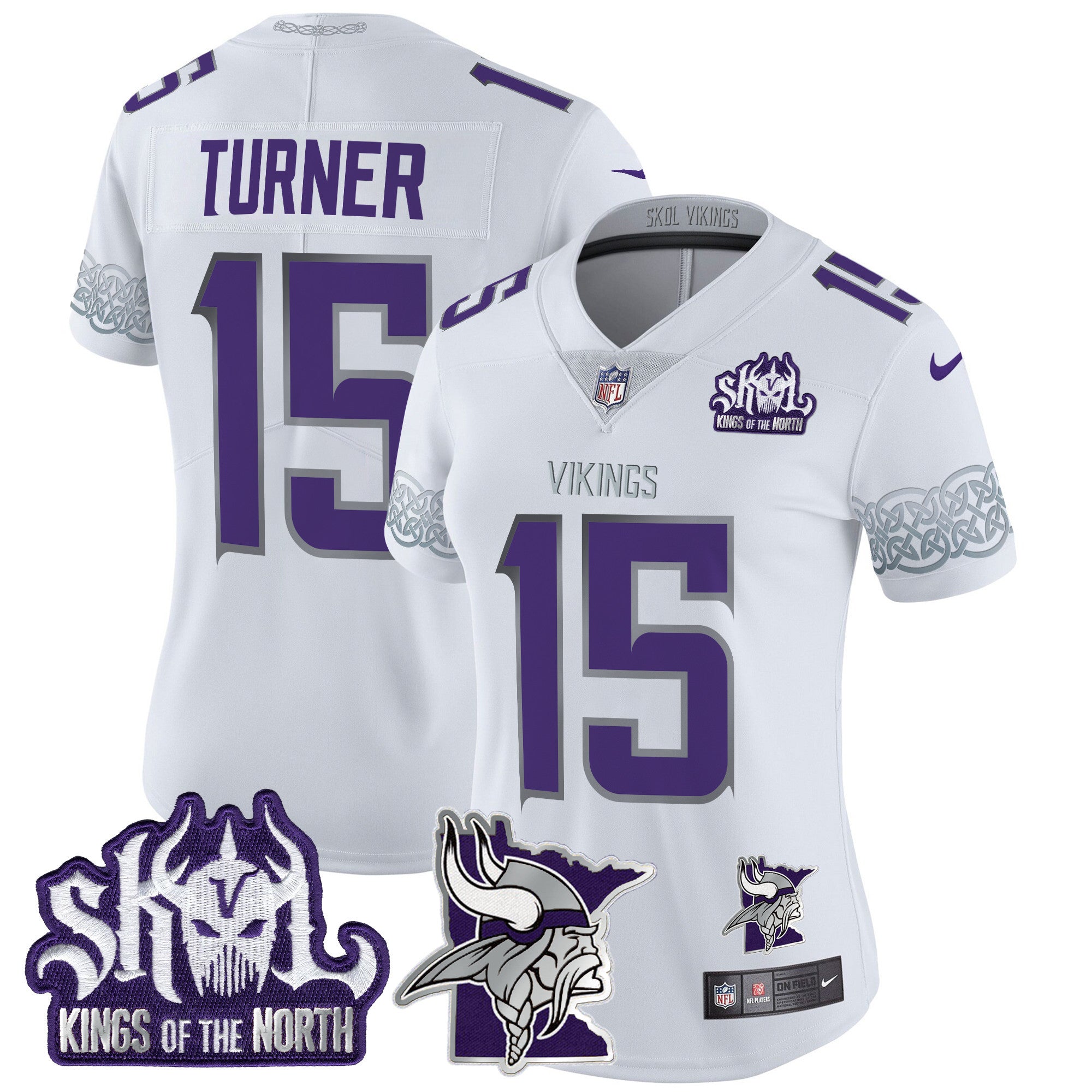 Women's Minnesota Vikings 2024 Winter Warrior Skol Patch Vapor Limited Jersey V2 - All Stitched - White, Dallas Turner