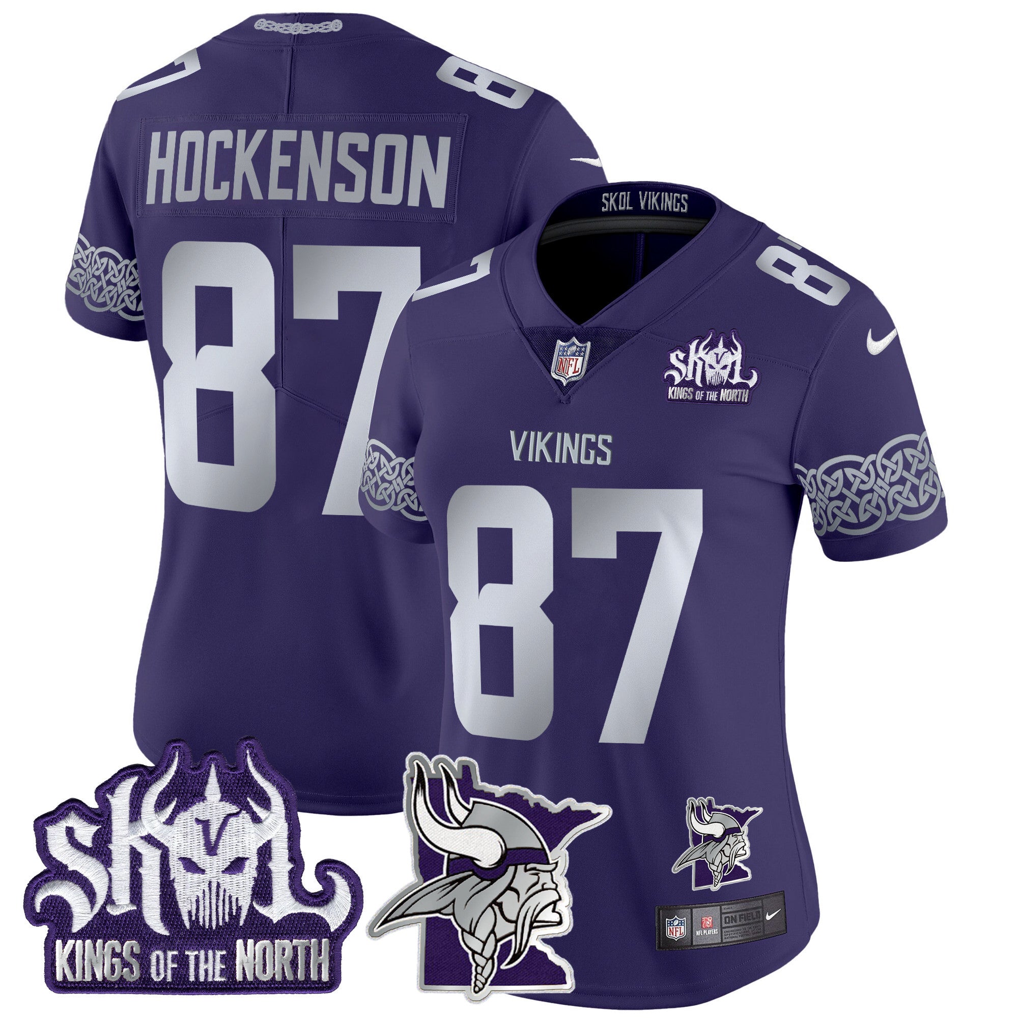 Women's Minnesota Vikings 2024 Winter Warrior Skol Patch Vapor Limited Jersey V2 - All Stitched - Purple, T.J. Hockenson