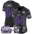 Women's Minnesota Vikings 2024 Winter Warrior Skol Patch Vapor Limited Jersey V2 - All Stitched - Black, Randy Moss