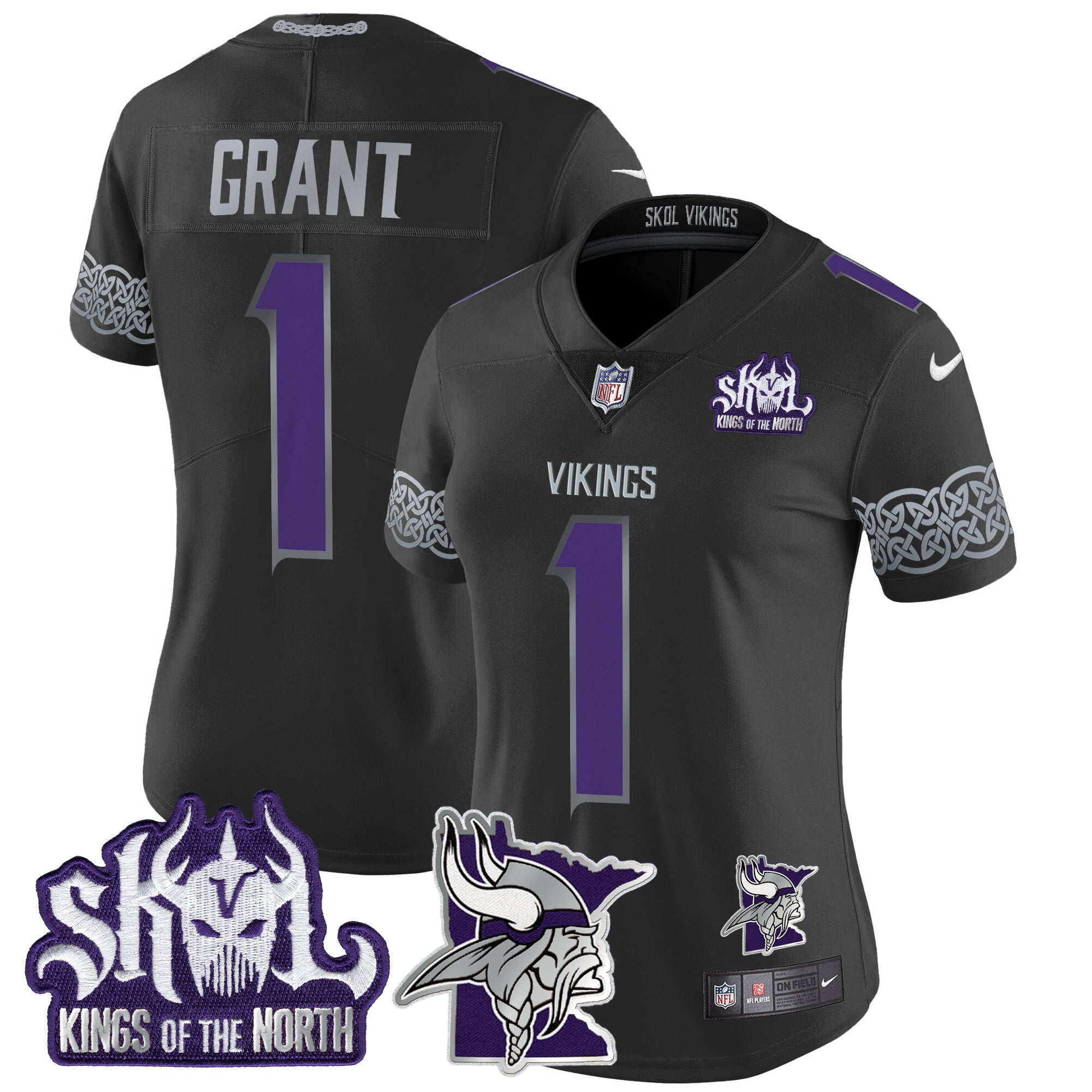 Women's Minnesota Vikings 2024 Winter Warrior Skol Patch Vapor Limited Jersey V2 - All Stitched - Black, Bud Grant
