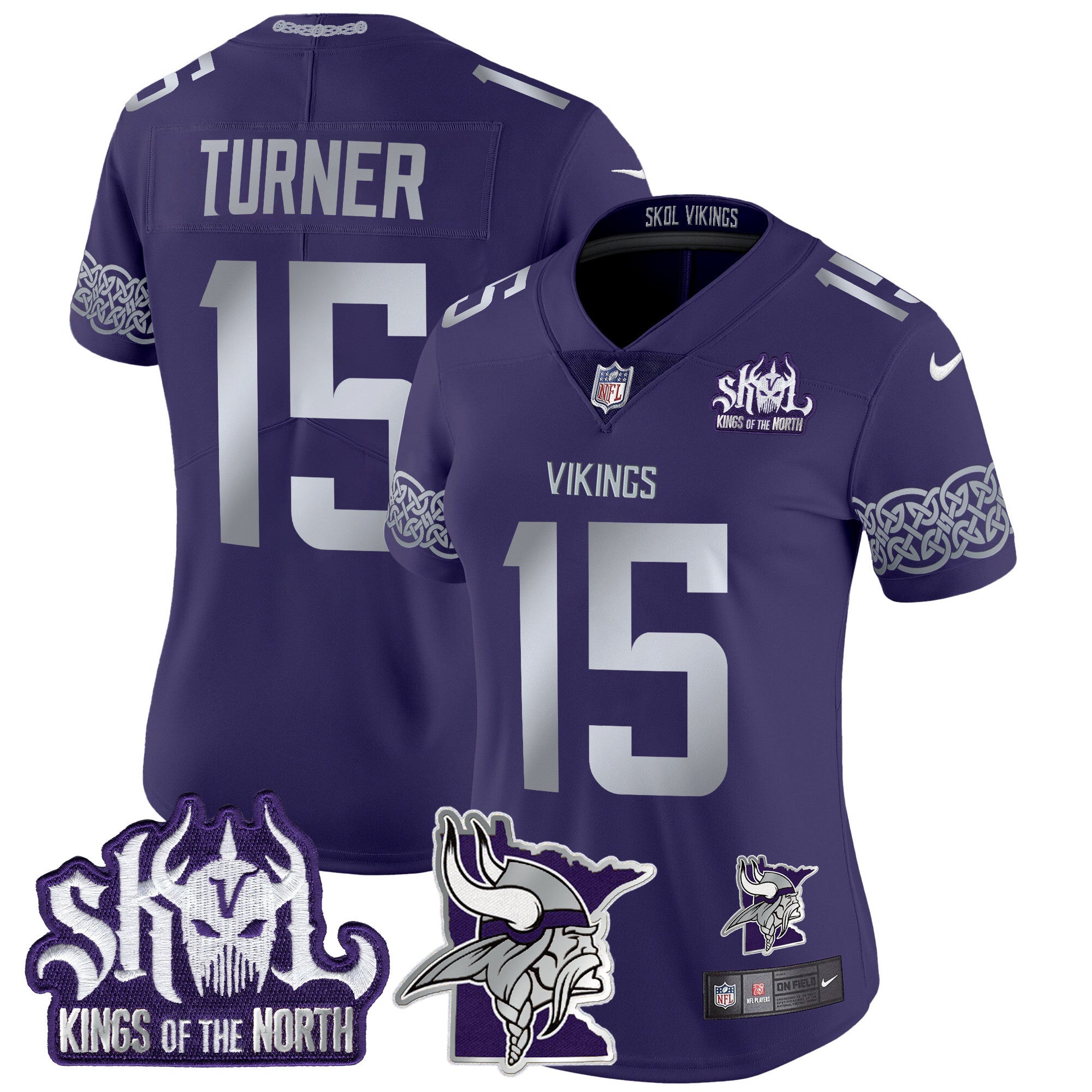 Women's Minnesota Vikings 2024 Winter Warrior Skol Patch Vapor Limited Jersey V2 - All Stitched - Purple, Dallas Turner